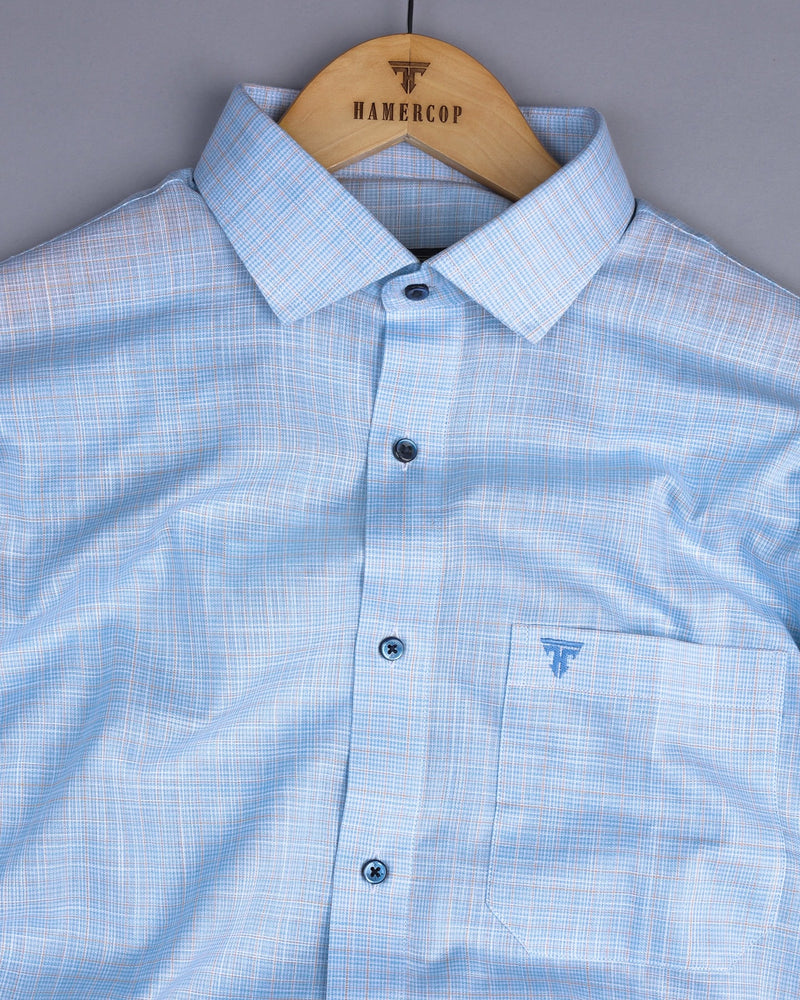 Oman Blue With Cream Amsler Micro Check Formal Shirt