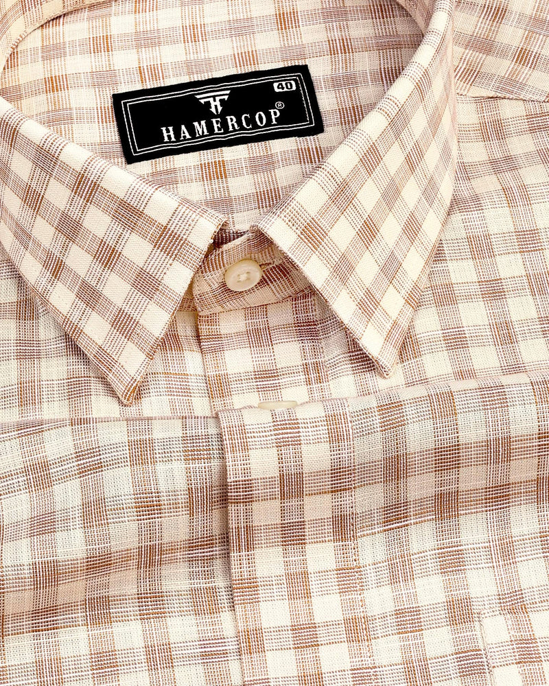 Merton Cream Check Amsler Linen Formal Cotton Shirt