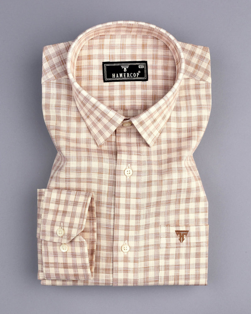 Merton Cream Check Amsler Linen Formal Cotton Shirt