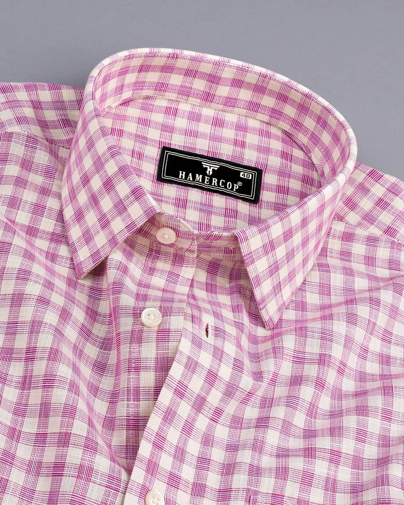 Merton Pink Check Amsler Linen Formal Cotton Shirt