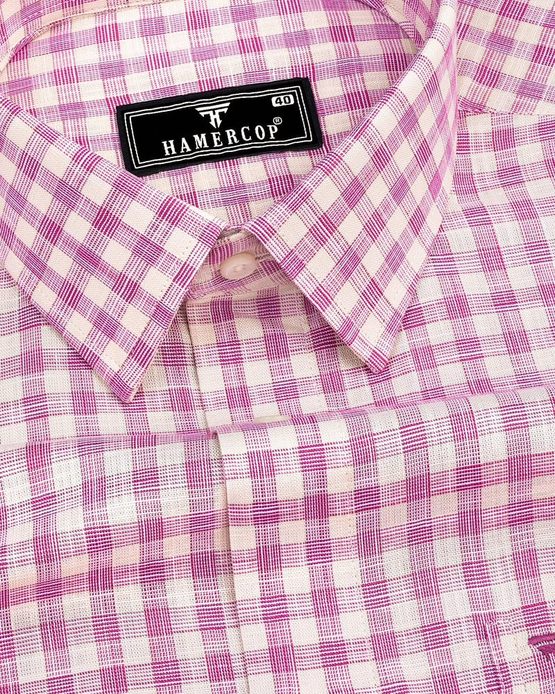 Merton Pink Check Amsler Linen Formal Cotton Shirt