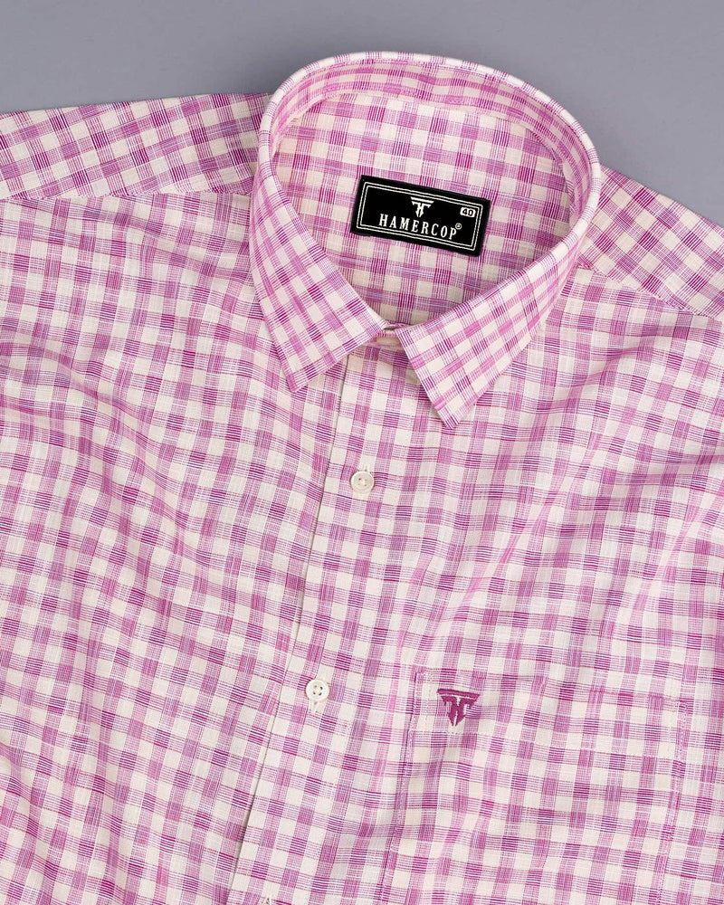 Merton Pink Check Amsler Linen Formal Cotton Shirt