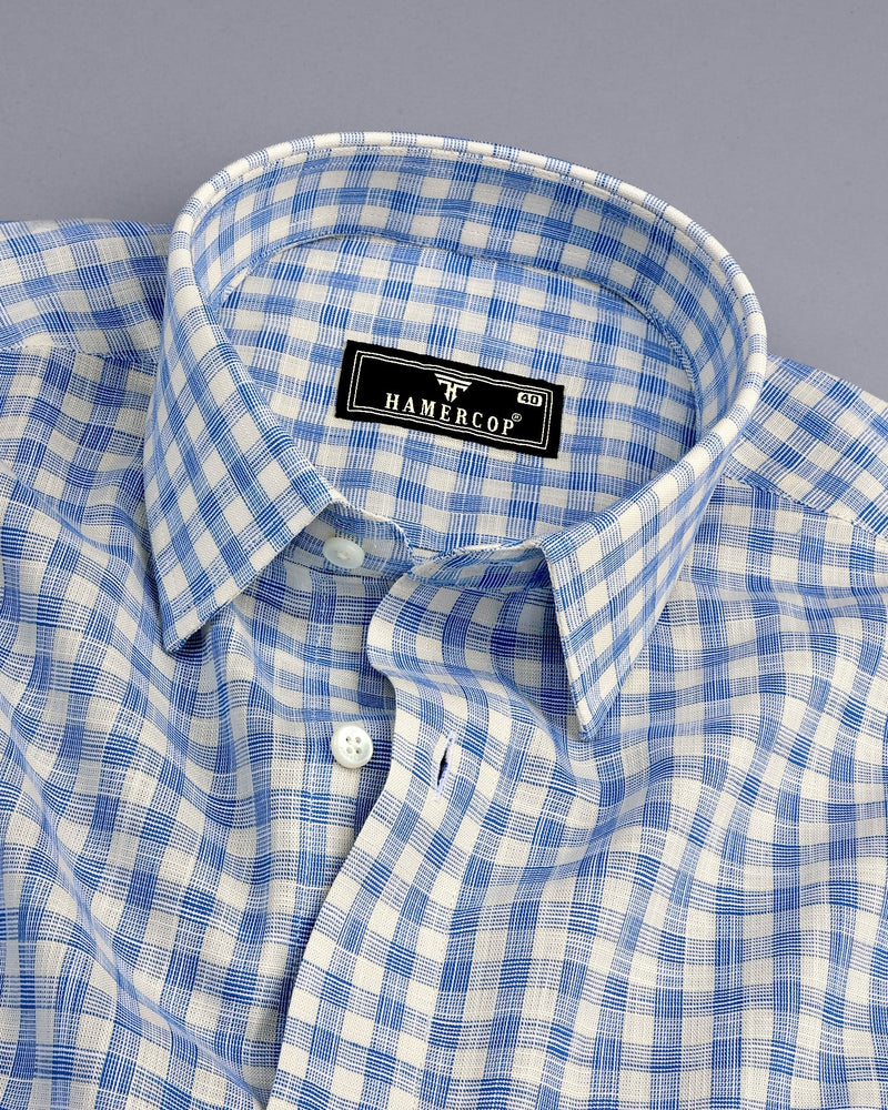 Merton Blue Check Amsler Linen Formal Cotton Shirt