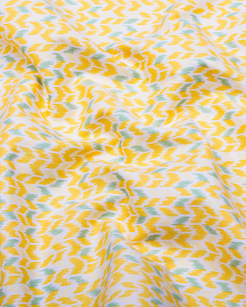 Yellow Rumble With Green Printed Cotton Shirt Style Kurta