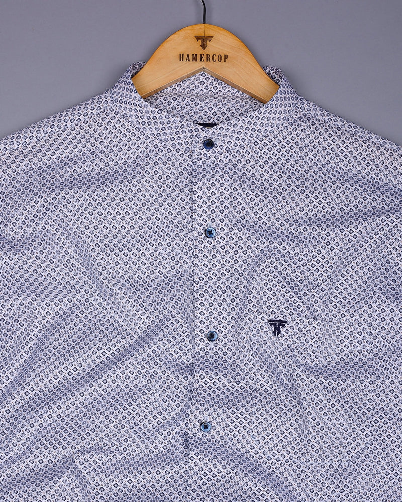 Lorient White With Blue Printed Cotton Shirt