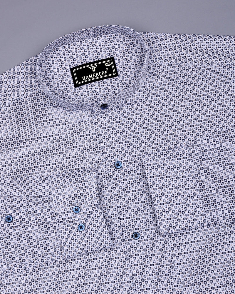 Lorient White With Blue Printed Cotton Shirt