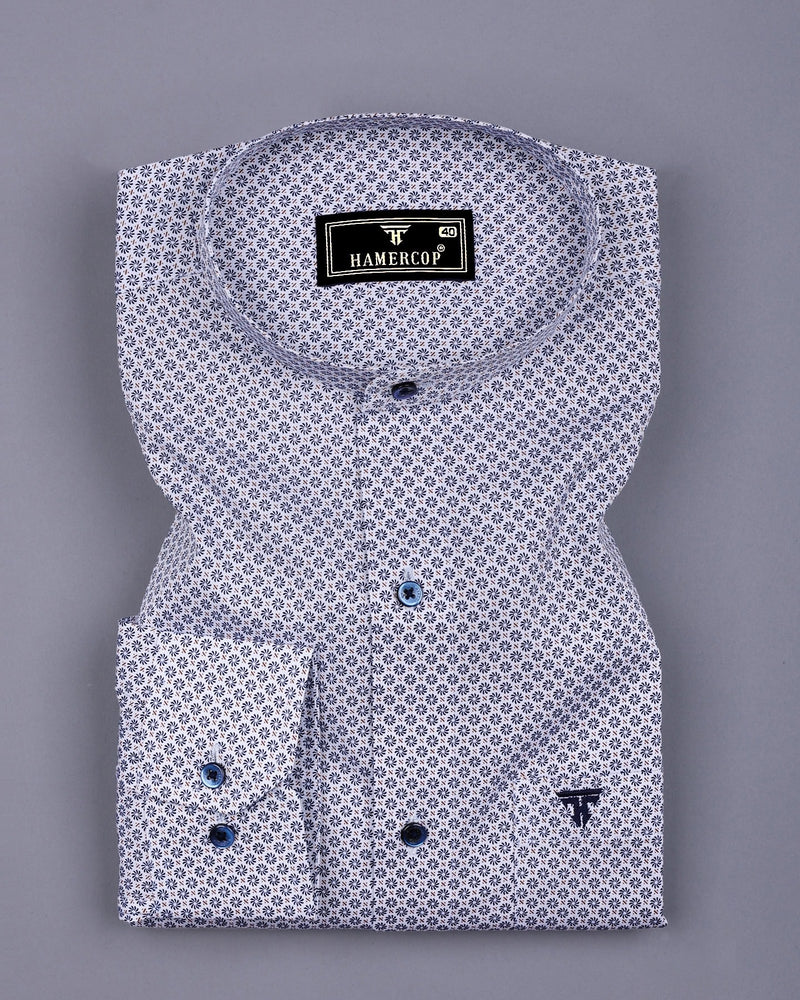 Lorient White With Blue Printed Cotton Shirt