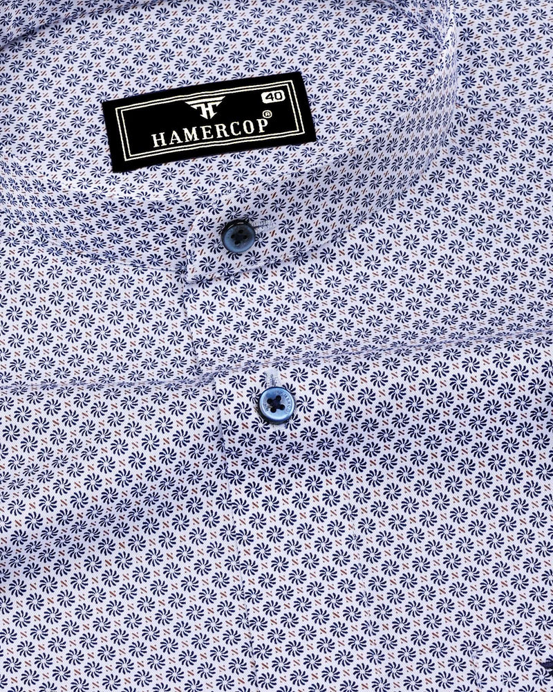 Lorient White With Blue Printed Cotton Shirt