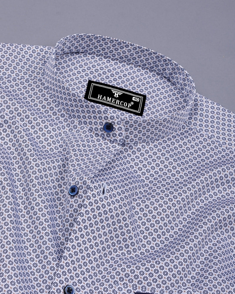 Lorient White With Blue Printed Cotton Shirt