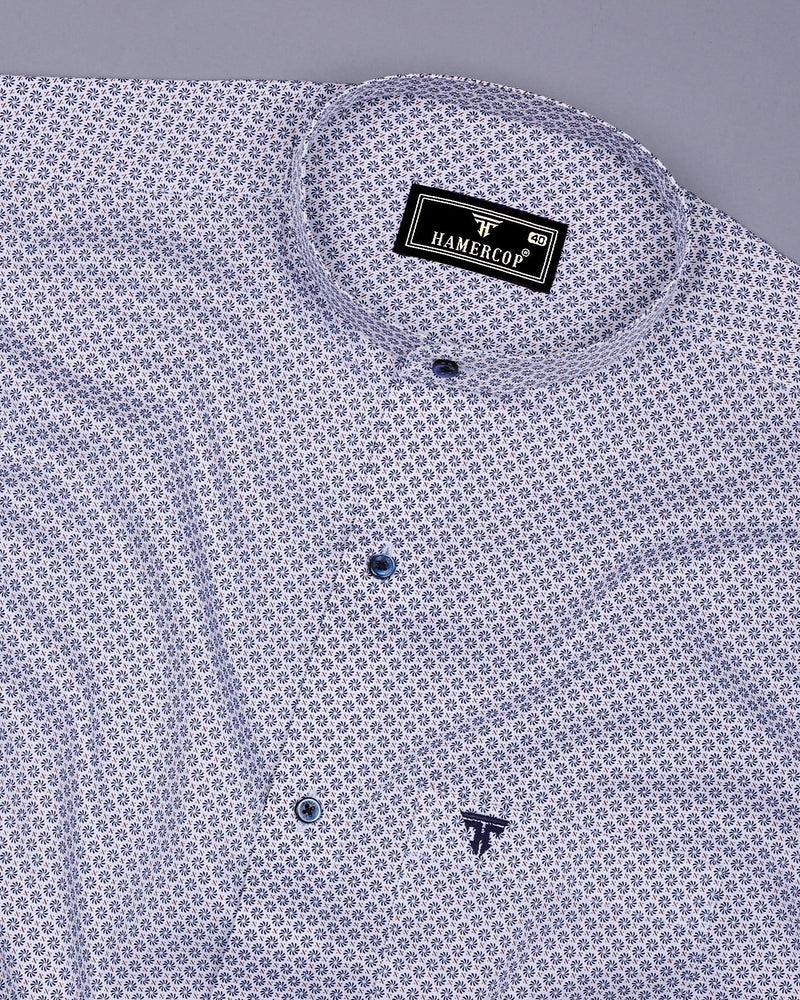 Lorient White With Blue Printed Cotton Shirt