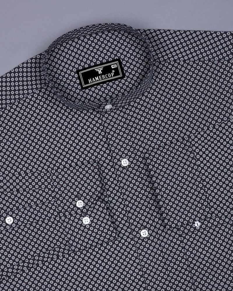 Lorient Blue With White Printed Cotton Shirt