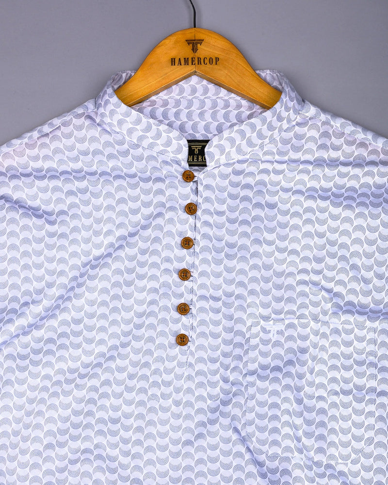 Loop Gray With White Printed Cotton Shirt Style Kurta
