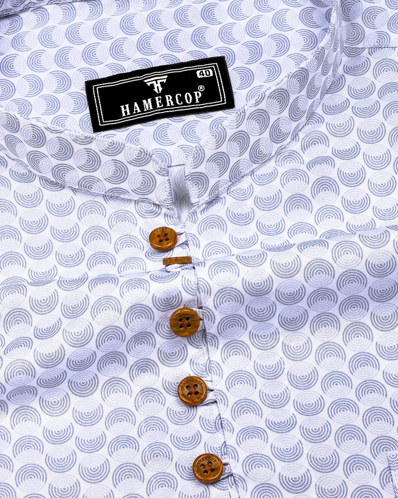 Loop Gray With White Printed Cotton Shirt Style Kurta