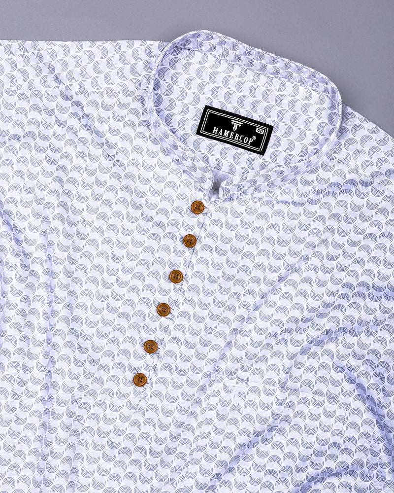 Loop Gray With White Printed Cotton Shirt Style Kurta