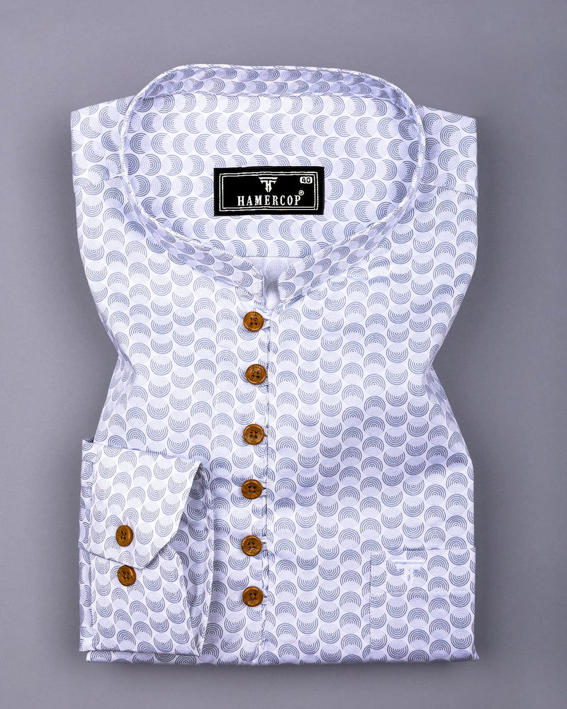 Loop Gray With White Printed Cotton Shirt Style Kurta