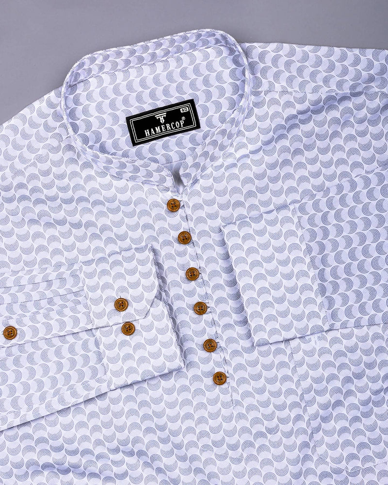 Loop Gray With White Printed Cotton Shirt Style Kurta