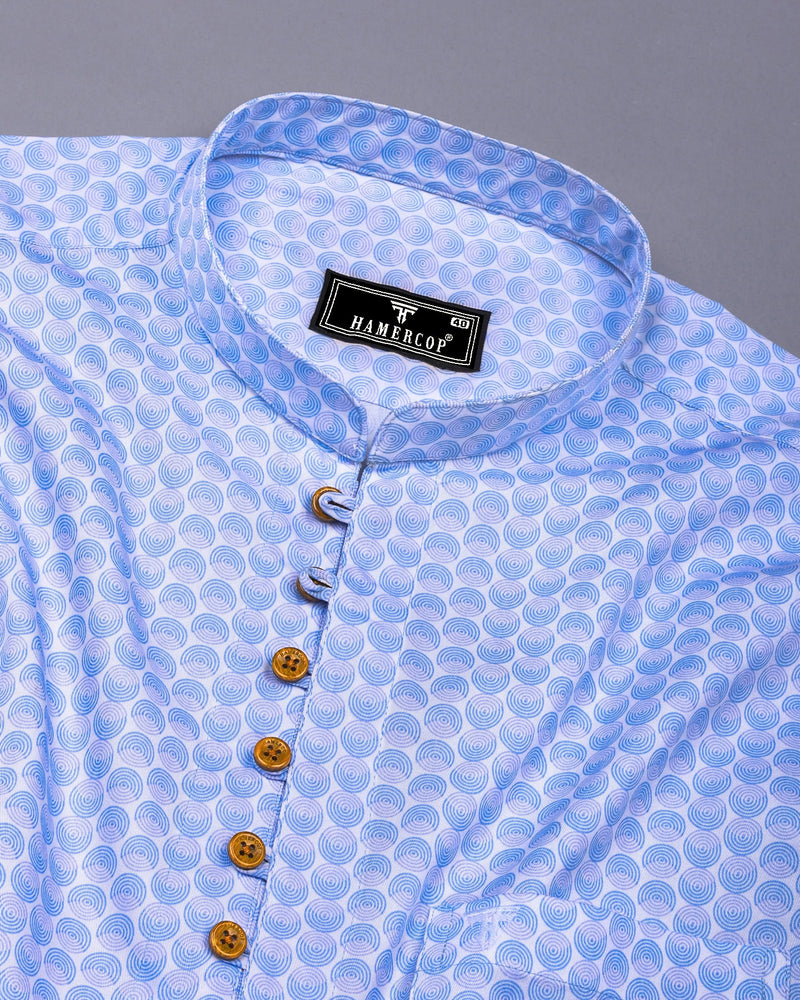 Loop Blue With White Printed Cotton Shirt Style Kurta