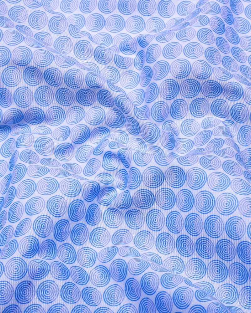 Loop Blue With White Printed Cotton Shirt Style Kurta