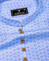 Loop Blue With White Printed Cotton Shirt Style Kurta