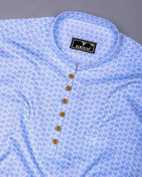 Loop Blue With White Printed Cotton Shirt Style Kurta
