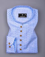 Loop Blue With White Printed Cotton Shirt Style Kurta