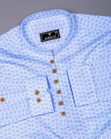 Loop Blue With White Printed Cotton Shirt Style Kurta