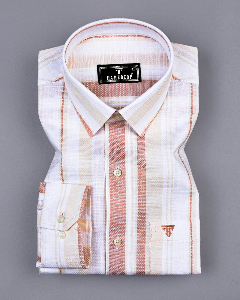 Peoria Cream With White Dobby Stripe Cotton Shirt