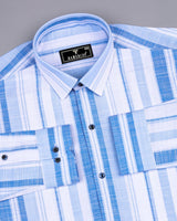 Peoria Blue With White Dobby Stripe Cotton Shirt