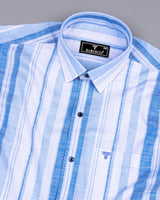 Peoria Blue With White Dobby Stripe Cotton Shirt