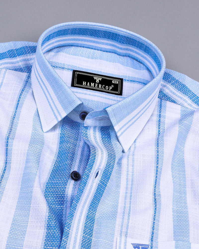 Peoria Blue With White Dobby Stripe Cotton Shirt