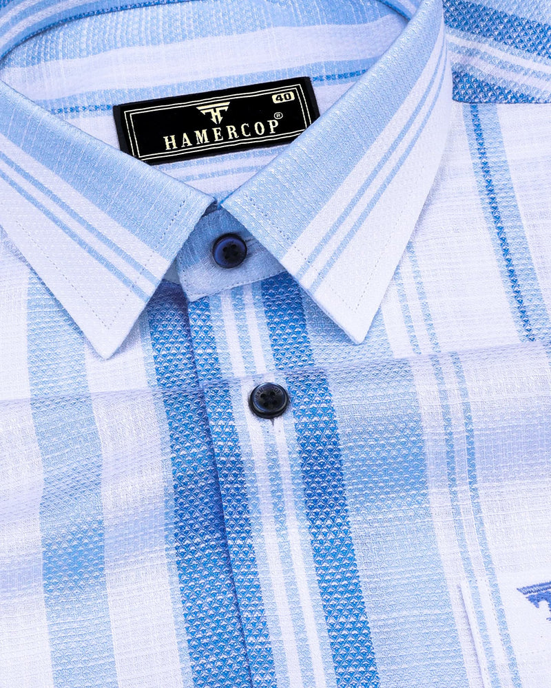 Peoria Blue With White Dobby Stripe Cotton Shirt