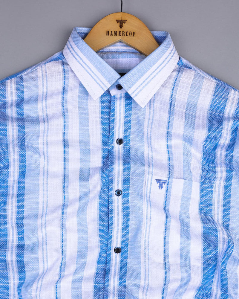 Peoria Blue With White Dobby Stripe Cotton Shirt