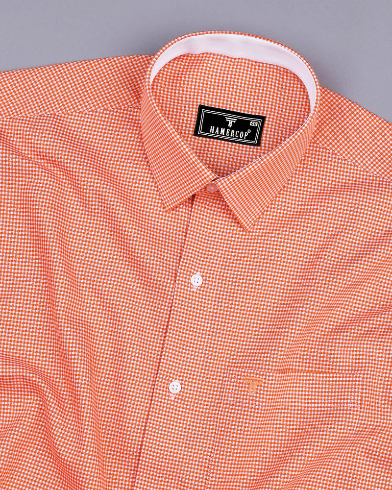 Lucifer Orange With White Small Check Oxford Cotton Designer Shirt