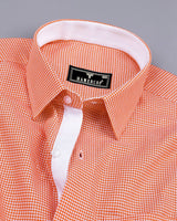 Lucifer Orange With White Small Check Oxford Cotton Designer Shirt