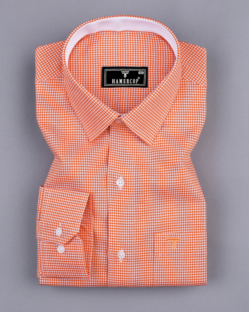 Lucifer Orange With White Small Check Oxford Cotton Designer Shirt