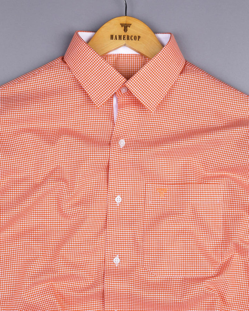 Lucifer Orange With White Small Check Oxford Cotton Designer Shirt