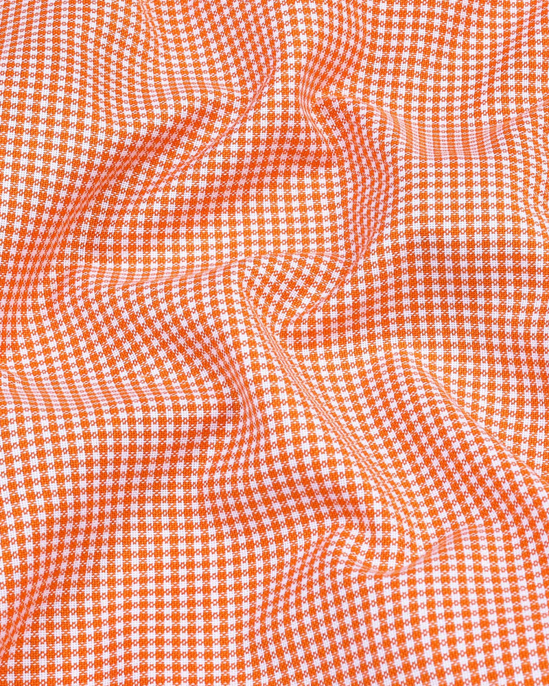 Lucifer Orange With White Small Check Oxford Cotton Designer Shirt