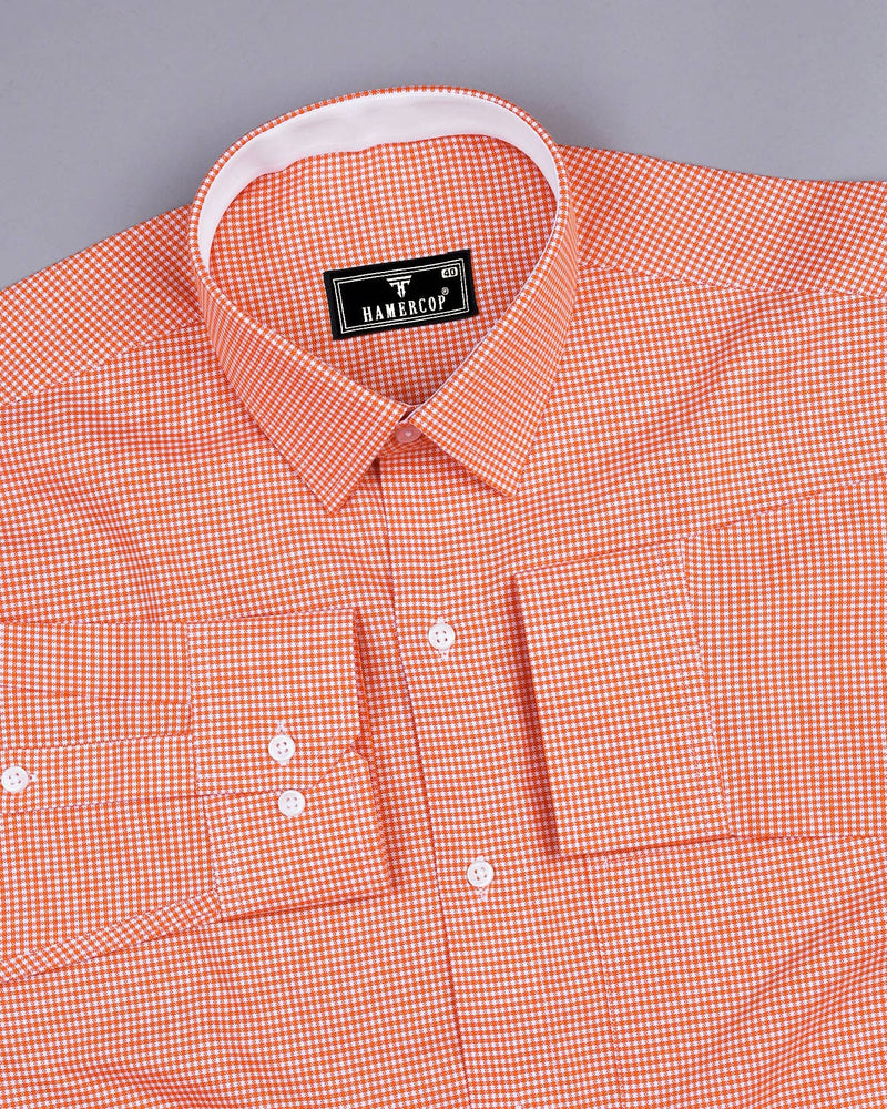 Lucifer Orange With White Small Check Oxford Cotton Designer Shirt