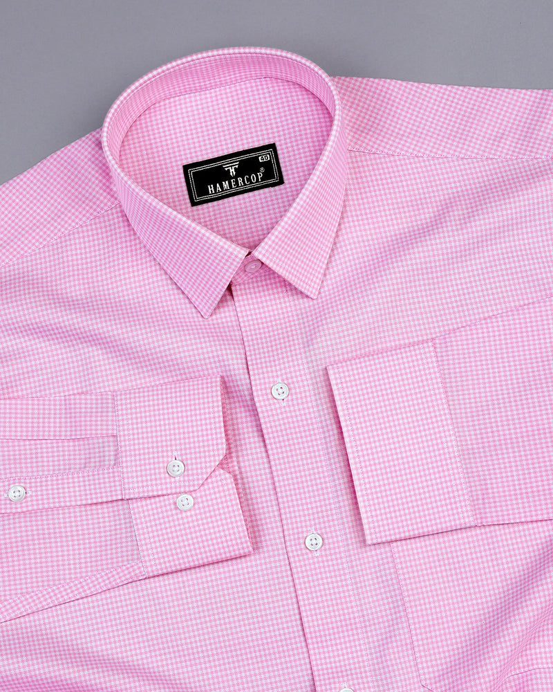 Lucifer Pink With White Small Check Oxford Cotton Shirt