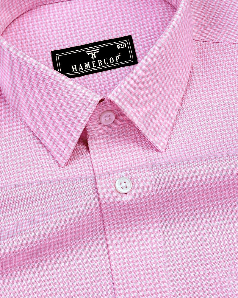 Lucifer Pink With White Small Check Oxford Cotton Shirt