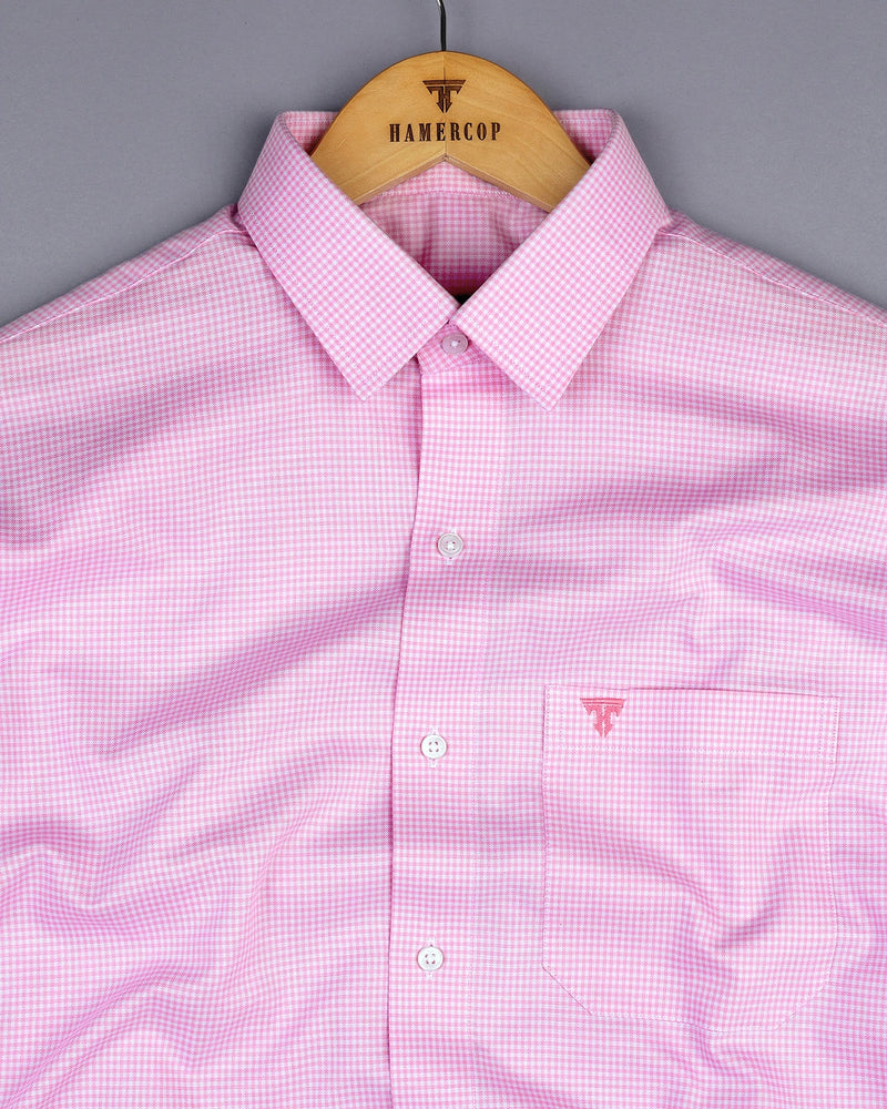 Lucifer Pink With White Small Check Oxford Cotton Shirt