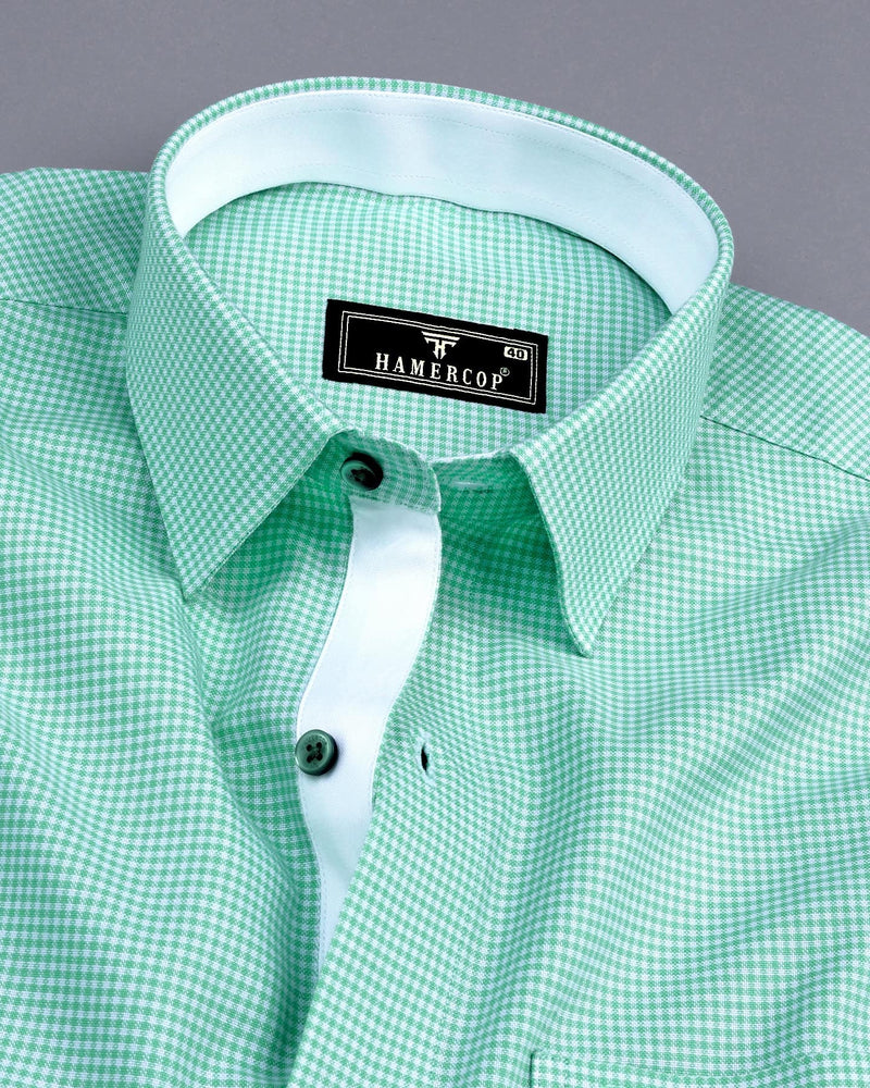 Lucifer Mint Green With White Check Oxford Cotton Designer Shirt