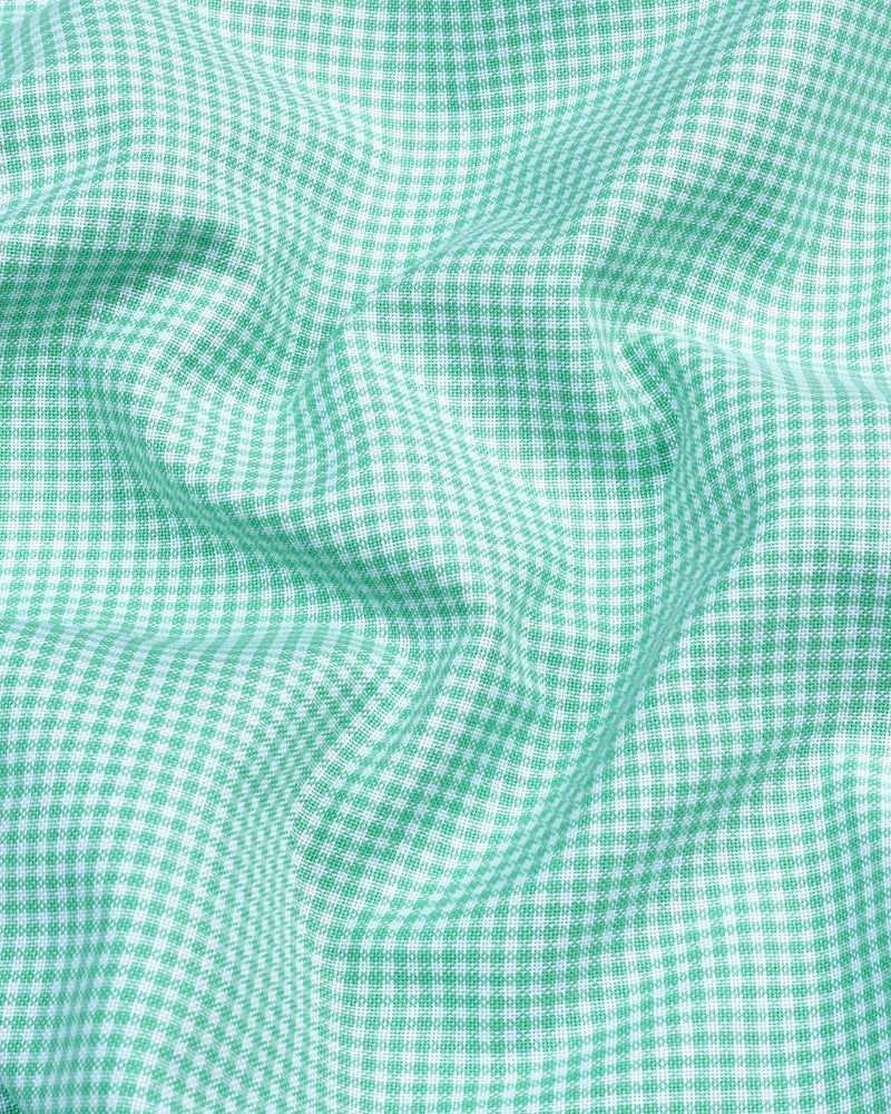 Lucifer Mint Green With White Check Oxford Cotton Designer Shirt