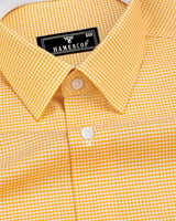 Lucifer Yellow With White Small Check Oxford Cotton Designer Shirt