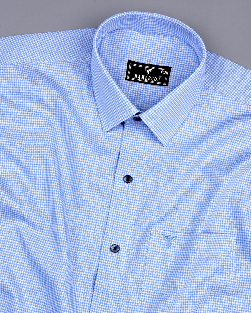 Lucifer SkyBlue With White Small Check Oxford Cotton Shirt