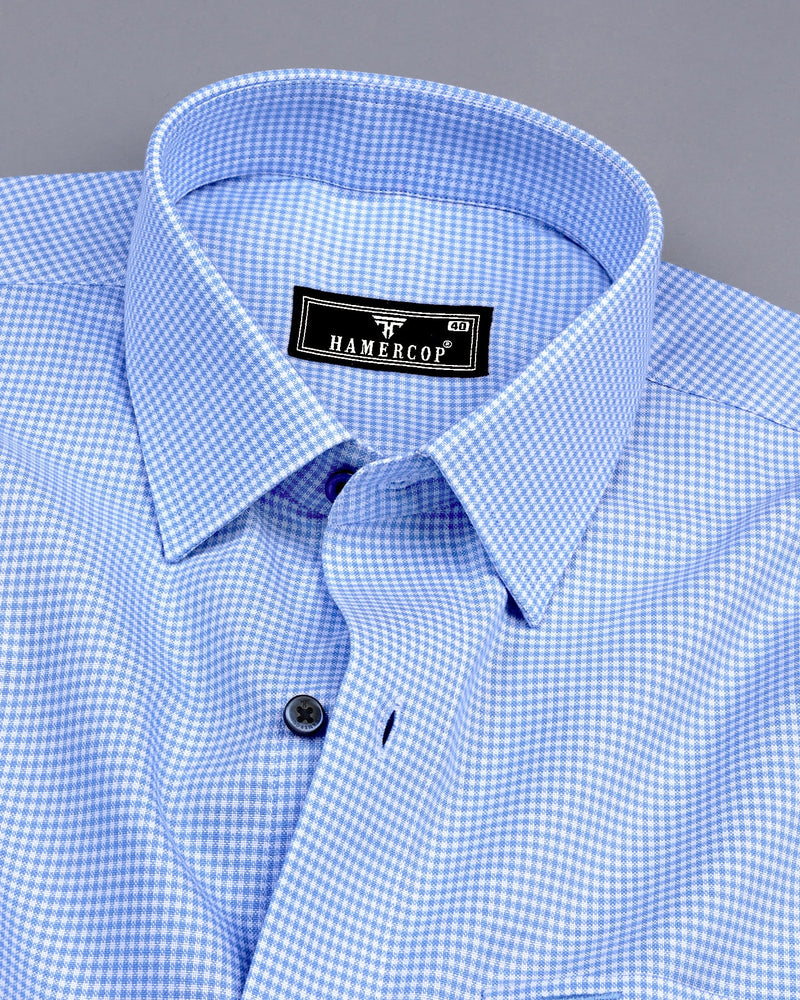 Lucifer SkyBlue With White Small Check Oxford Cotton Shirt