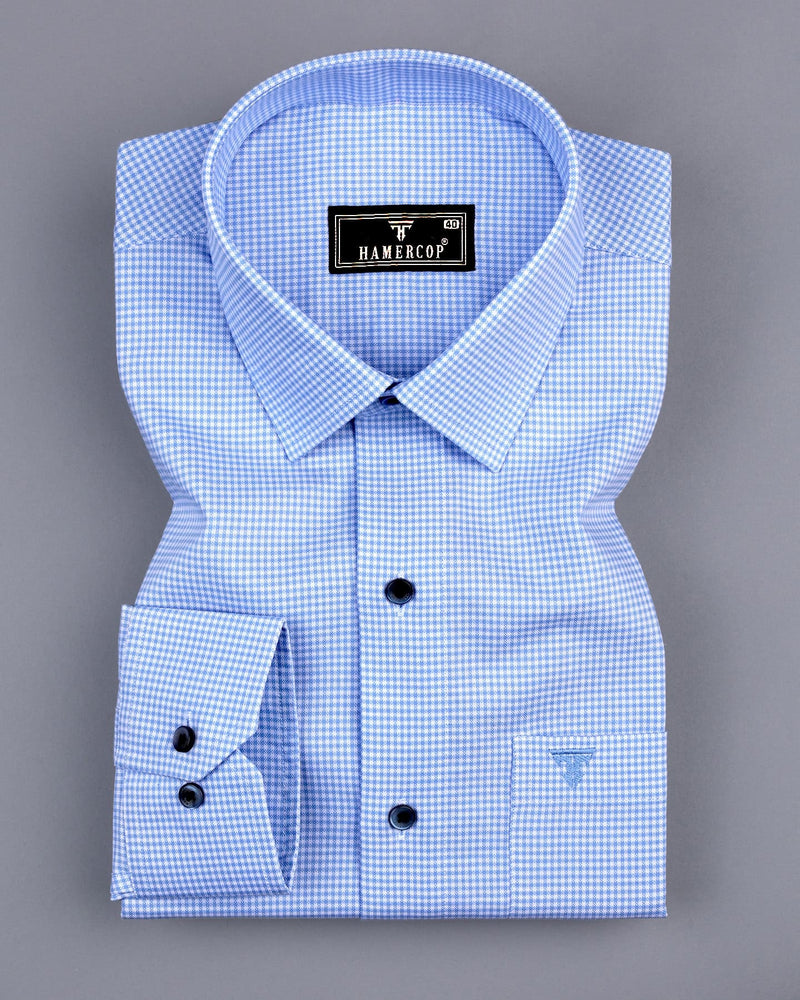 Lucifer SkyBlue With White Small Check Oxford Cotton Shirt