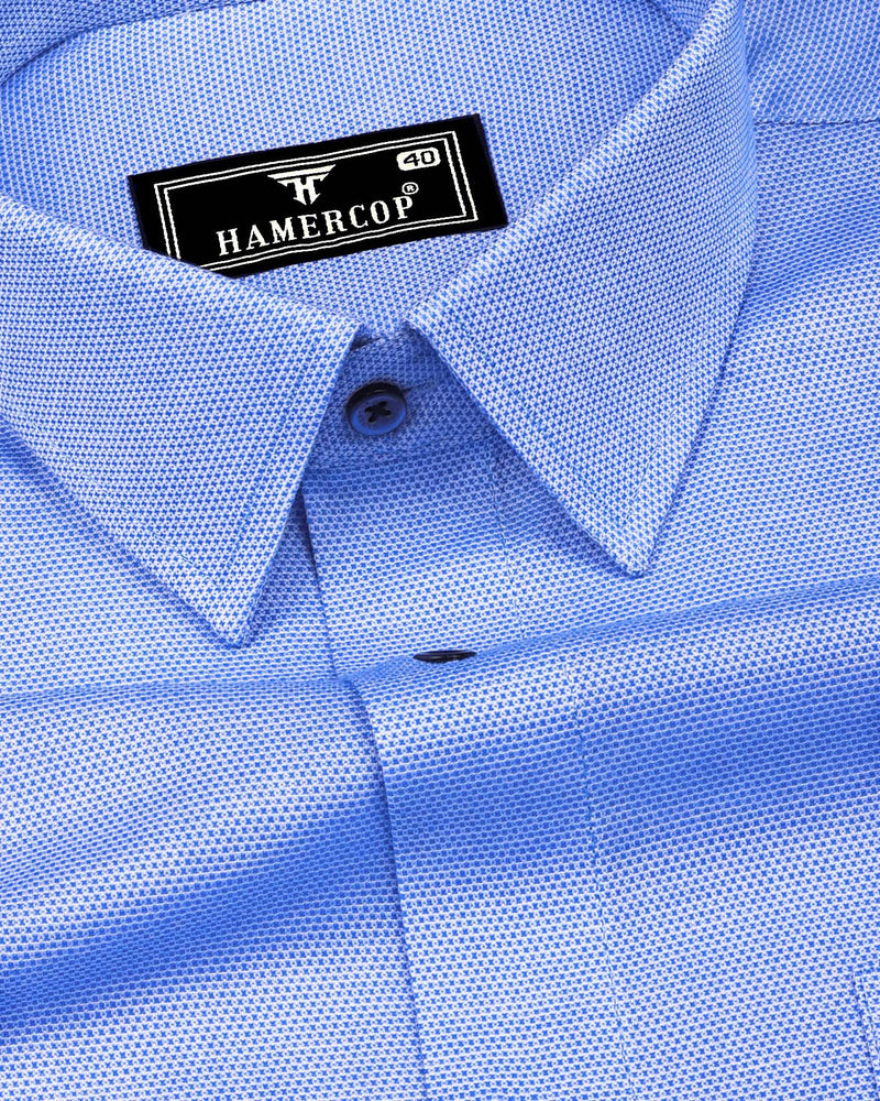 Harrow Blue With White Dobby Textured Cotton Shirt