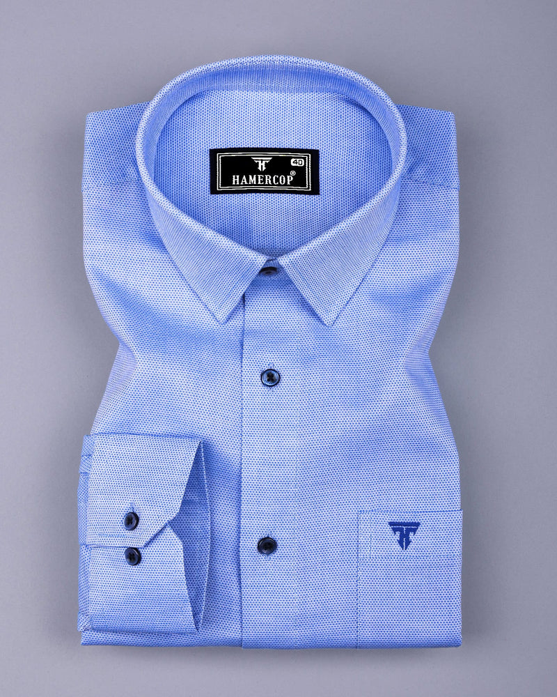 Harrow Blue With White Dobby Textured Cotton Shirt