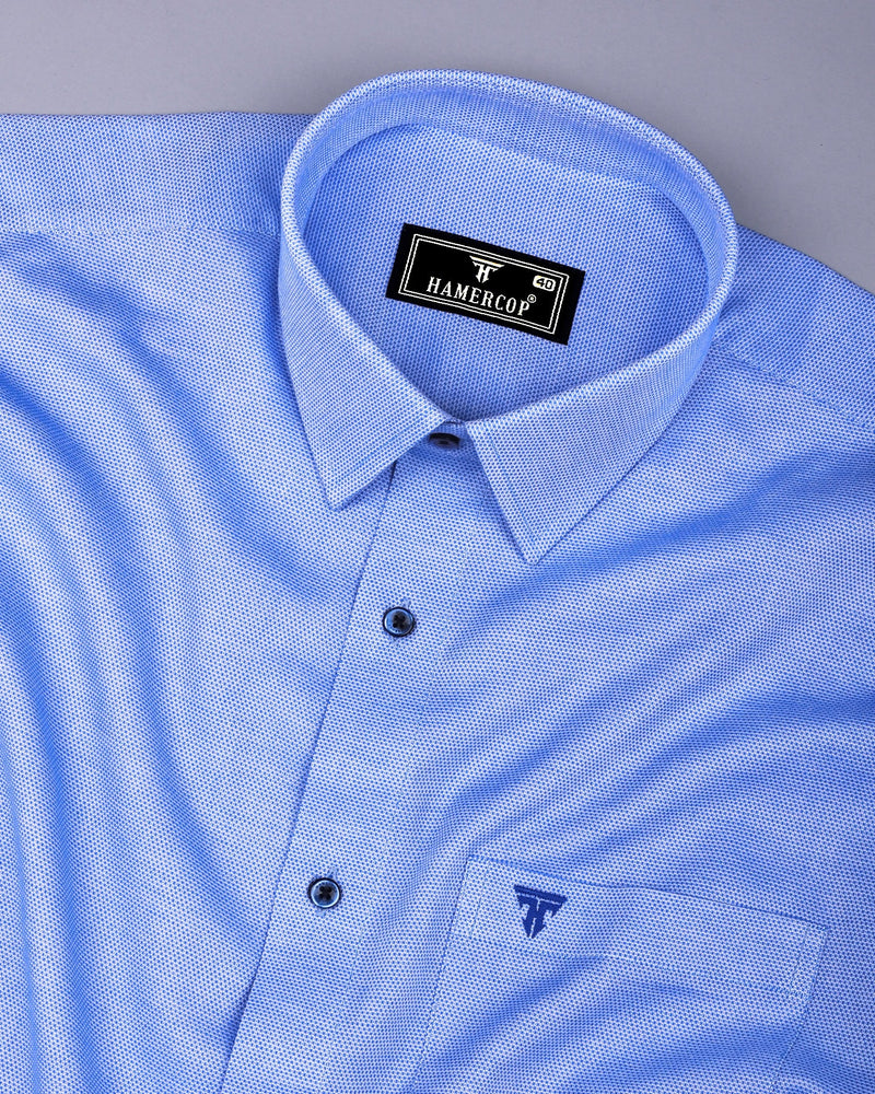 Harrow Blue With White Dobby Textured Cotton Shirt